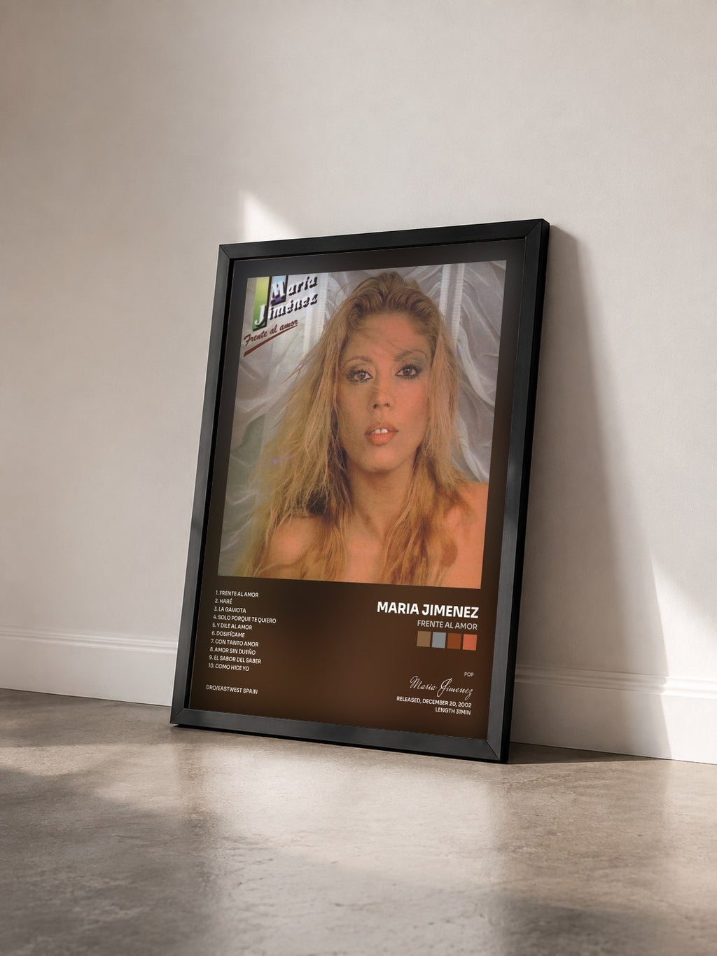 #noir Tableau de l'album Frente al amor de Maria Jimenez vu de trois quarts, cadre noir