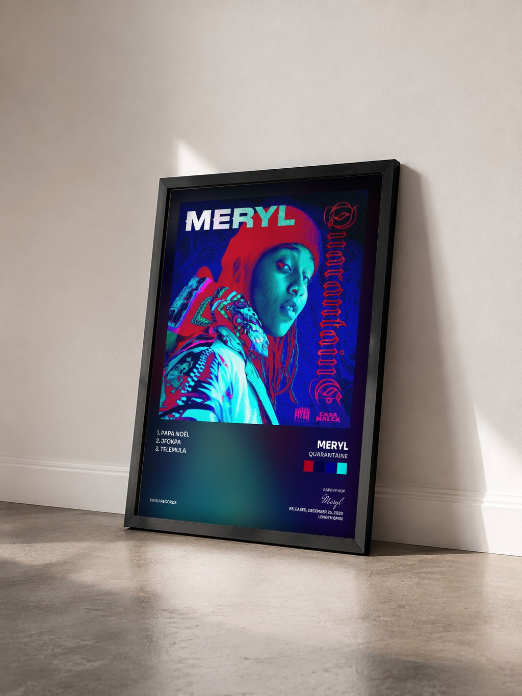#noir Tableau de l'album Quarantaine de Meryl vu de trois quarts, cadre noir