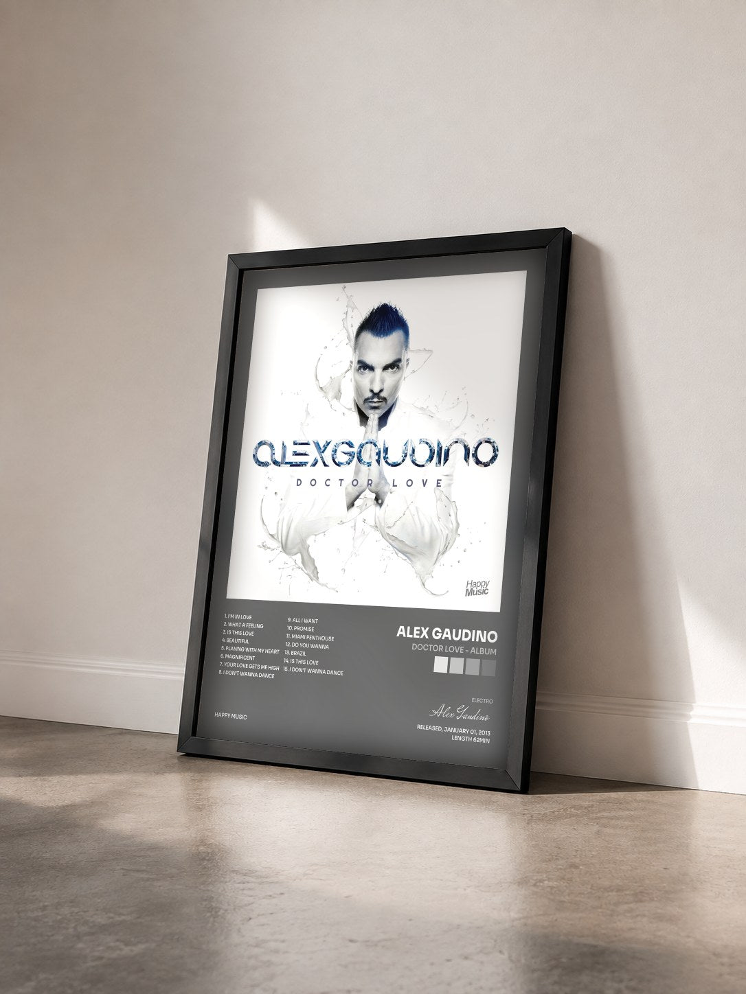 #noir Tableau de l'album Doctor Love - Album de Alex Gaudino vu de trois quarts, cadre noir