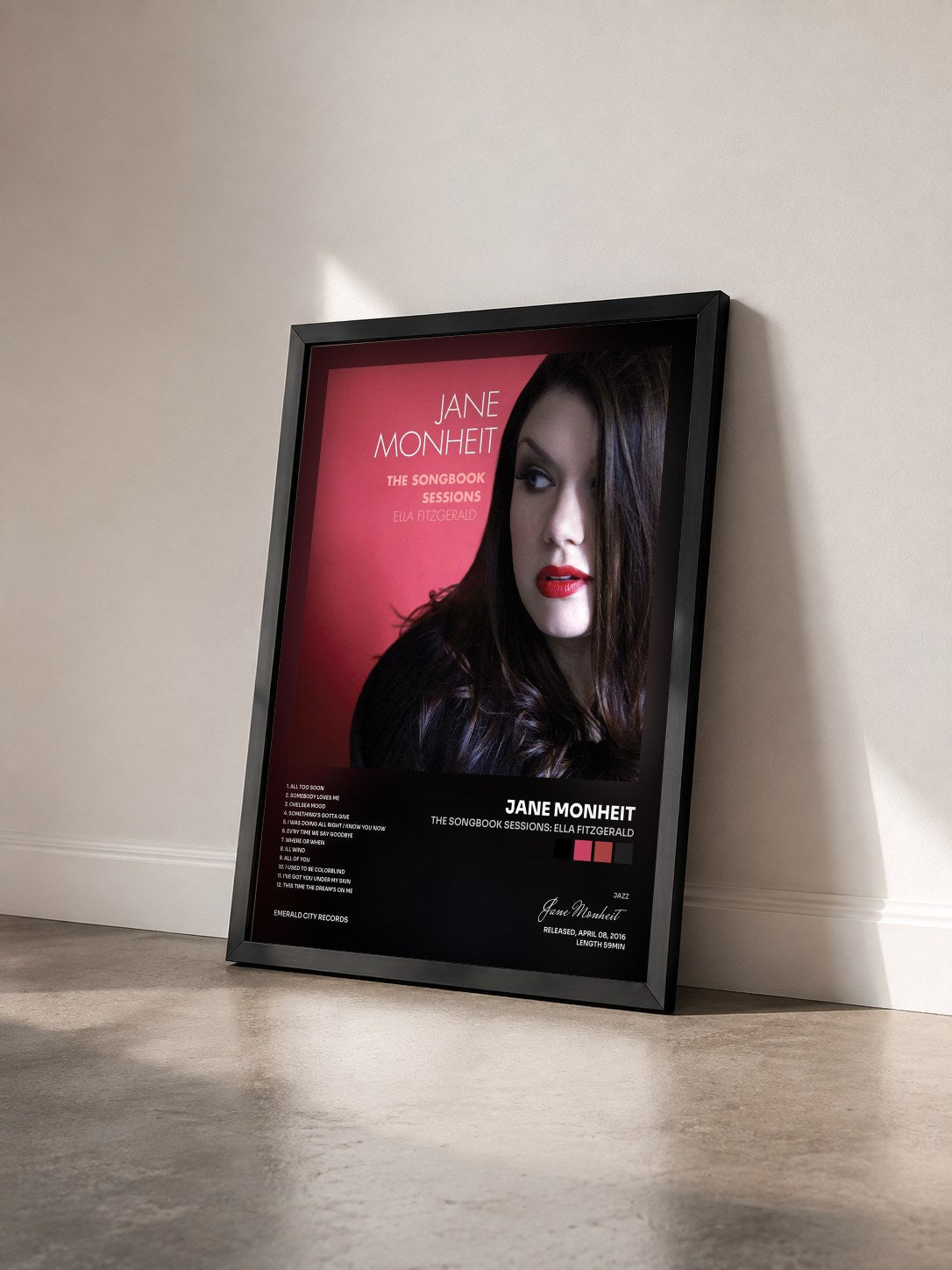 #noir Tableau de l'album The Songbook Sessions: Ella Fitzgerald de Jane Monheit vu de trois quarts, cadre noir