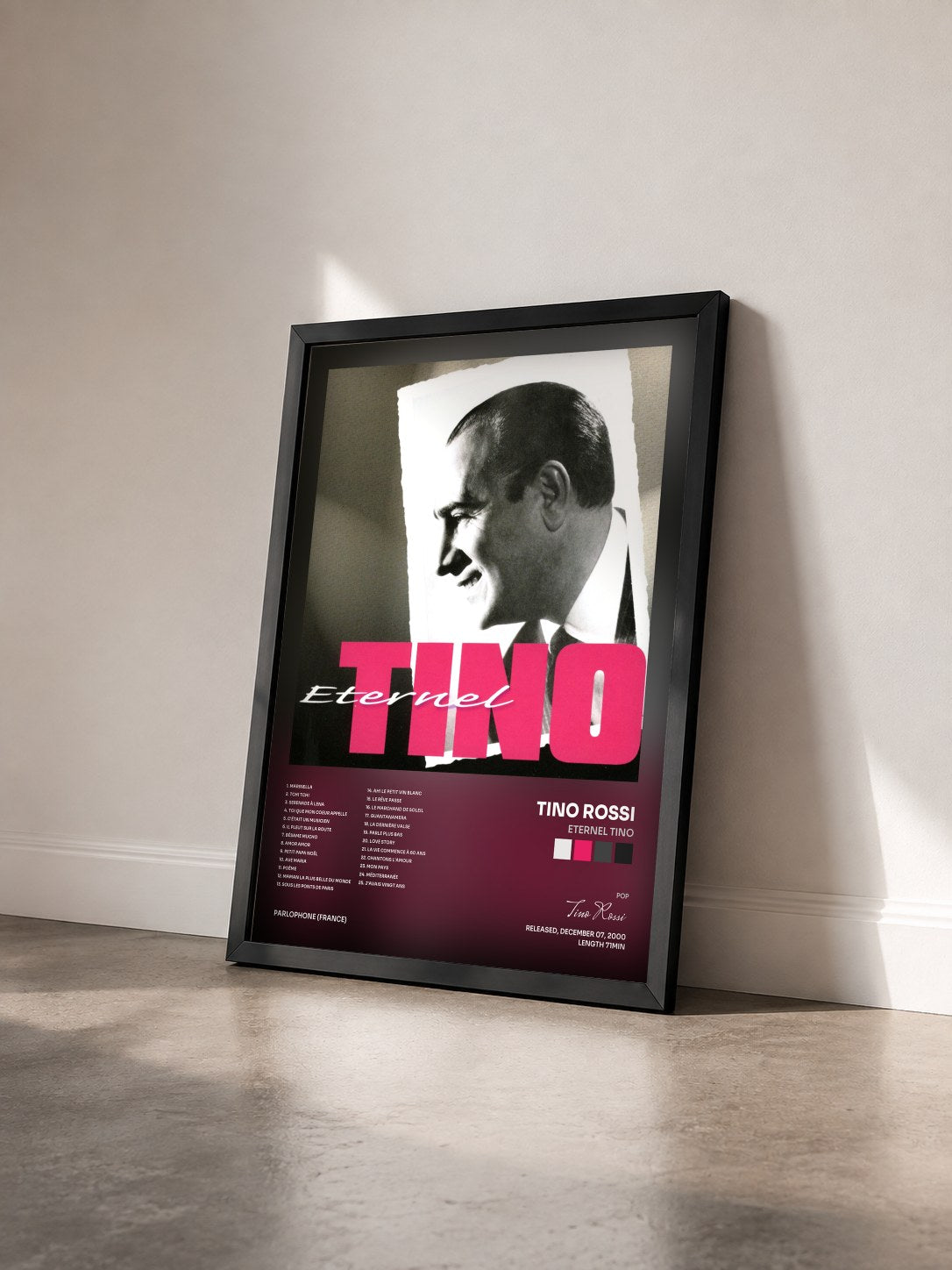 #noir Tableau de l'album eternel tino de Tino Rossi vu de trois quarts, cadre noir