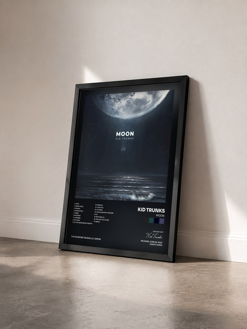 #noir Tableau de l'album Moon de Kid Trunks vu de trois quarts, cadre noir