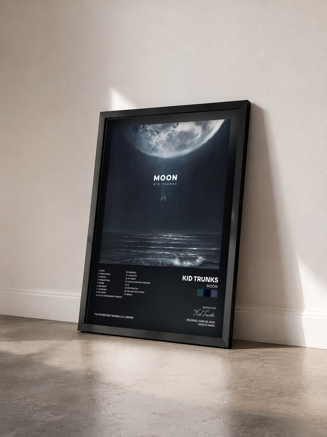 #noir Tableau de l'album Moon de Kid Trunks vu de trois quarts, cadre noir