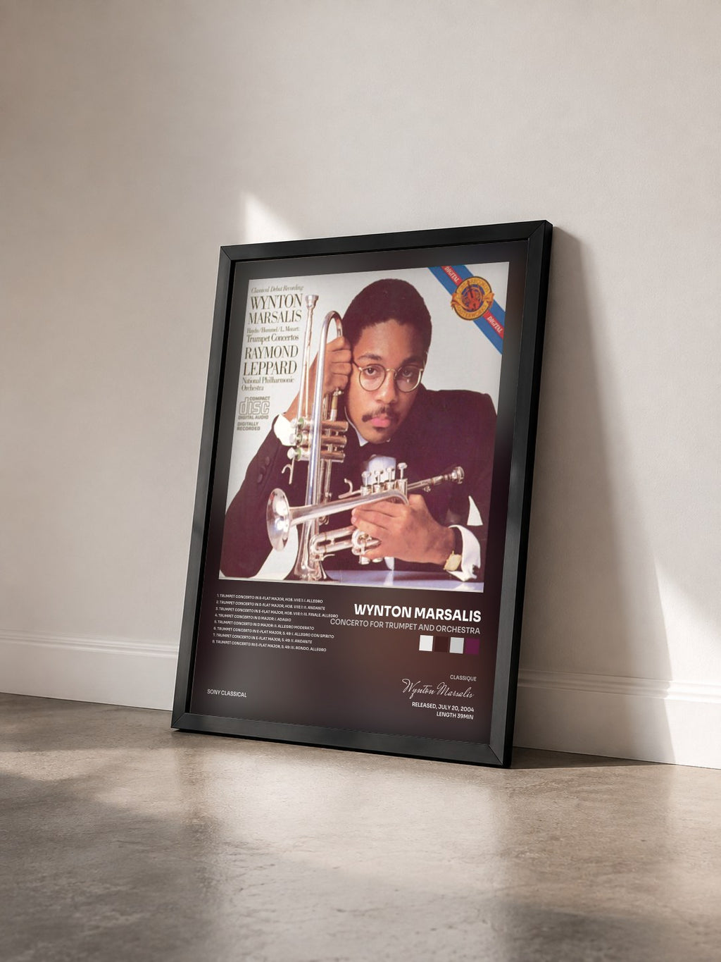 #noir Tableau de l'album Concerto for Trumpet and Orchestra de Wynton Marsalis vu de trois quarts, cadre noir