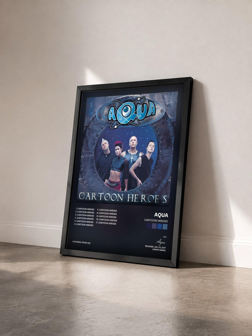 #noir Tableau de l'album Cartoon Heroes de Aqua vu de trois quarts, cadre noir
