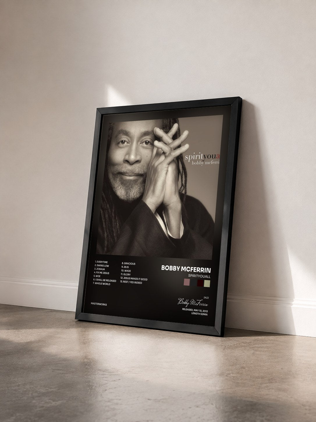 #noir Tableau de l'album spirityouall de Bobby McFerrin vu de trois quarts, cadre noir