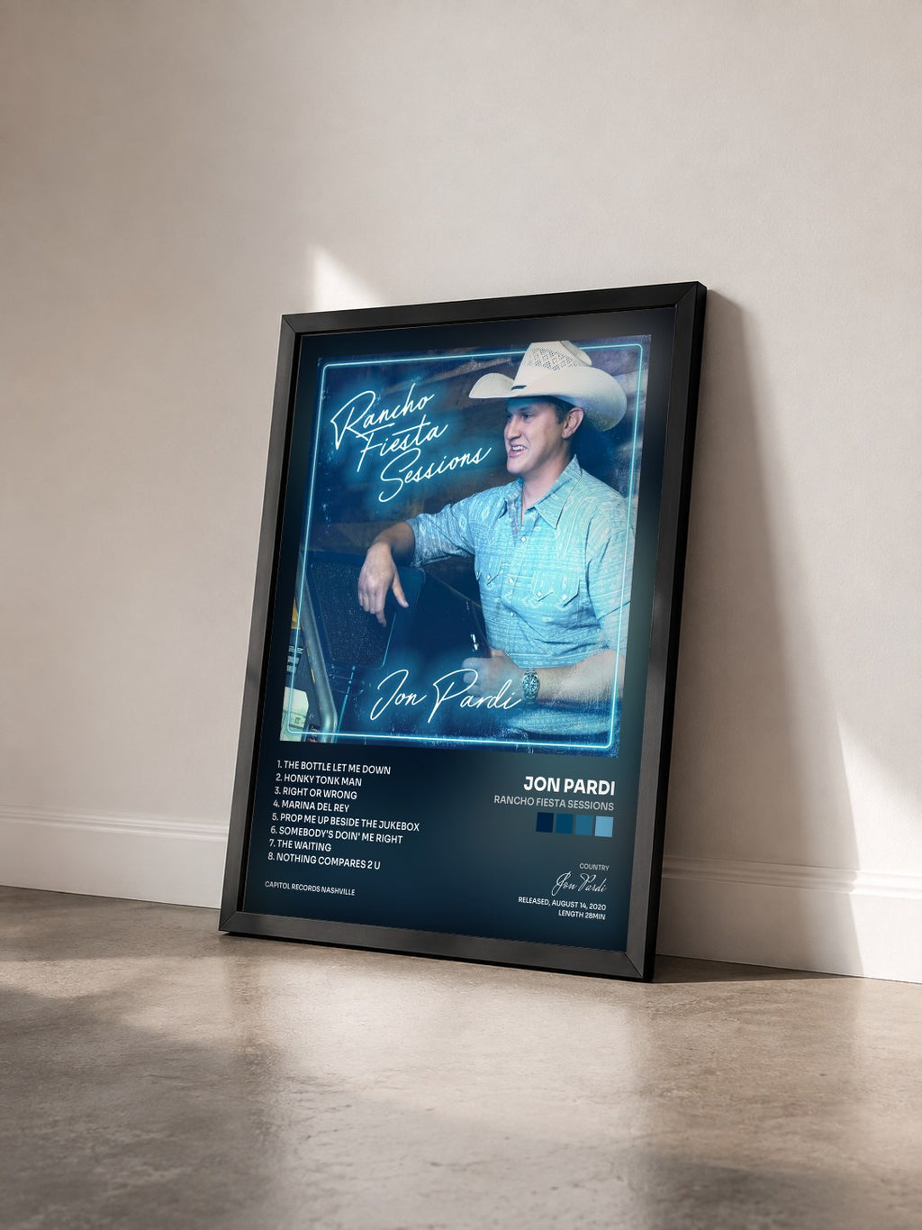 #noir Tableau de l'album Rancho Fiesta Sessions de Jon Pardi vu de trois quarts, cadre noir