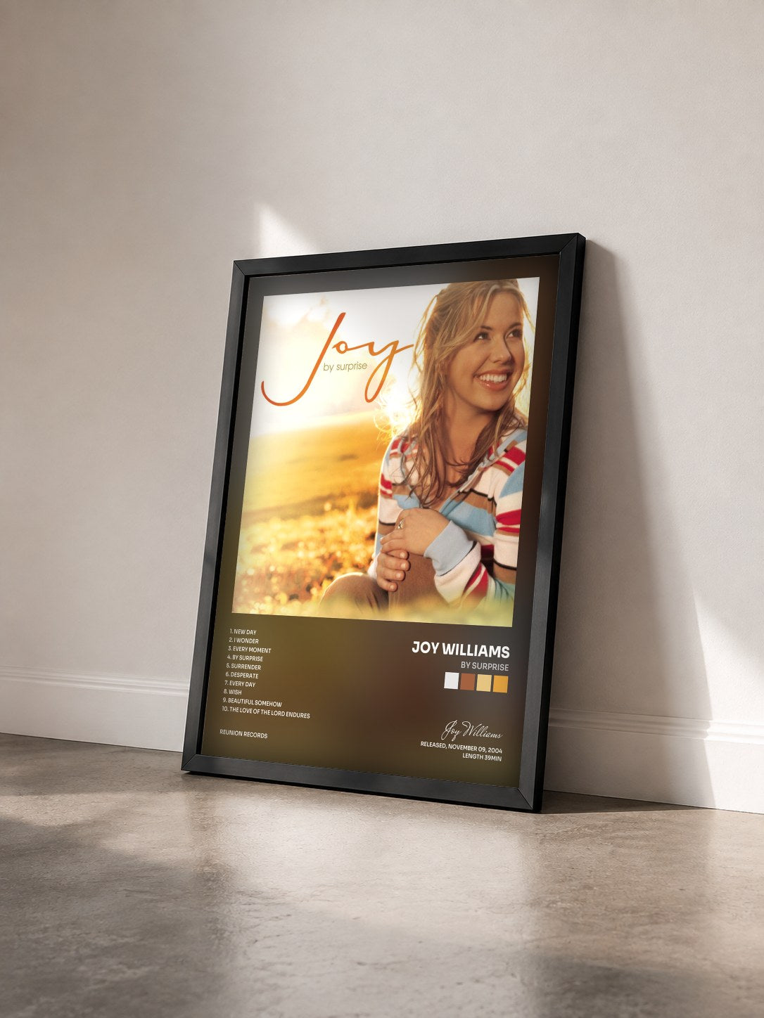 #noir Tableau de l'album By Surprise de Joy Williams vu de trois quarts, cadre noir