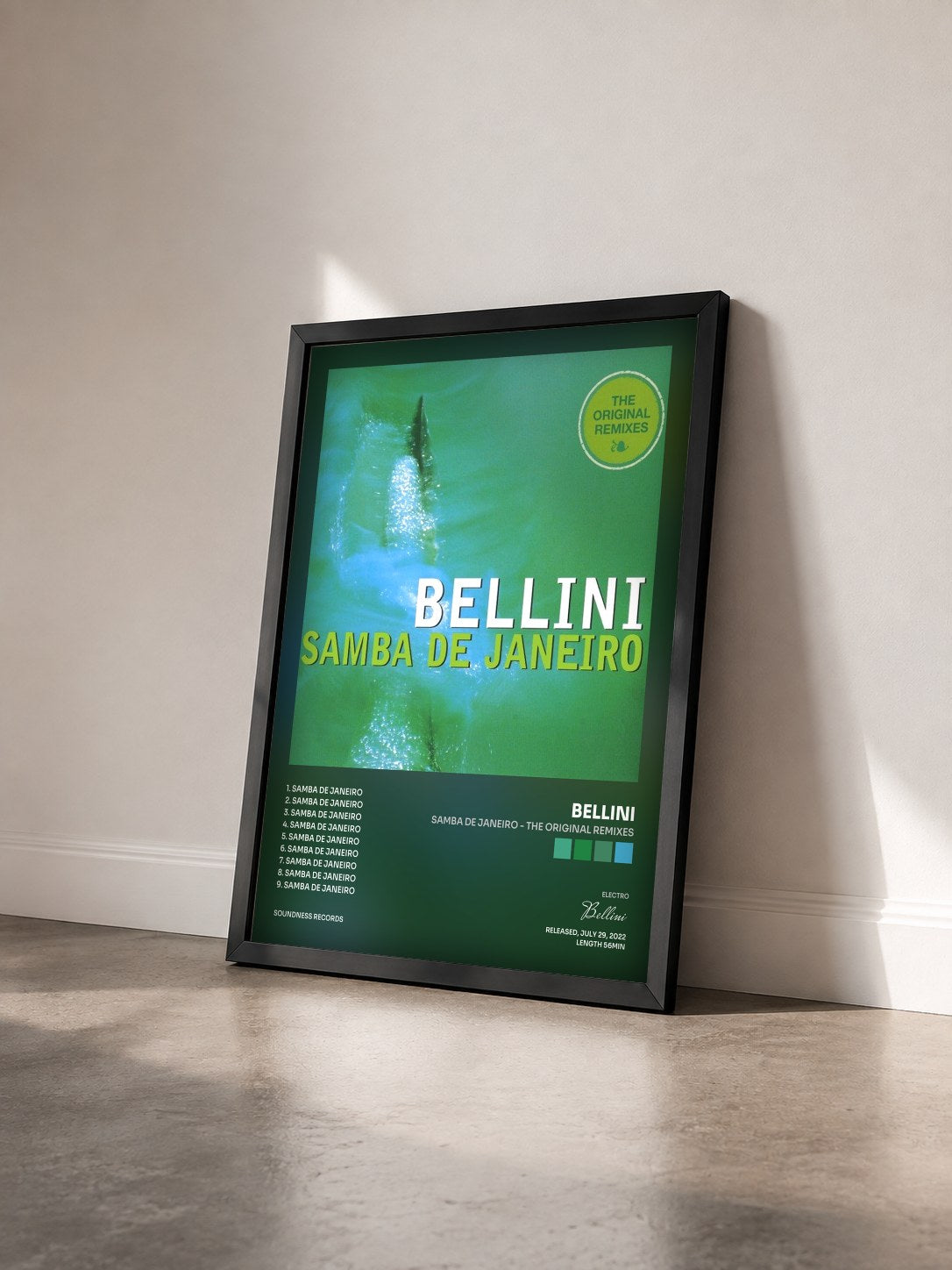 #noir Tableau de l'album Samba de Janeiro - The Original Remixes de Bellini vu de trois quarts, cadre noir