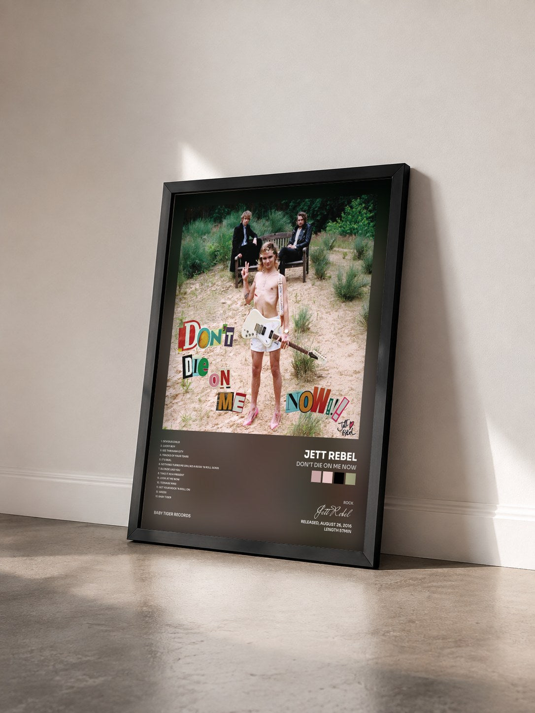 #noir Tableau de l'album Don't Die On Me Now de Jett Rebel vu de trois quarts, cadre noir