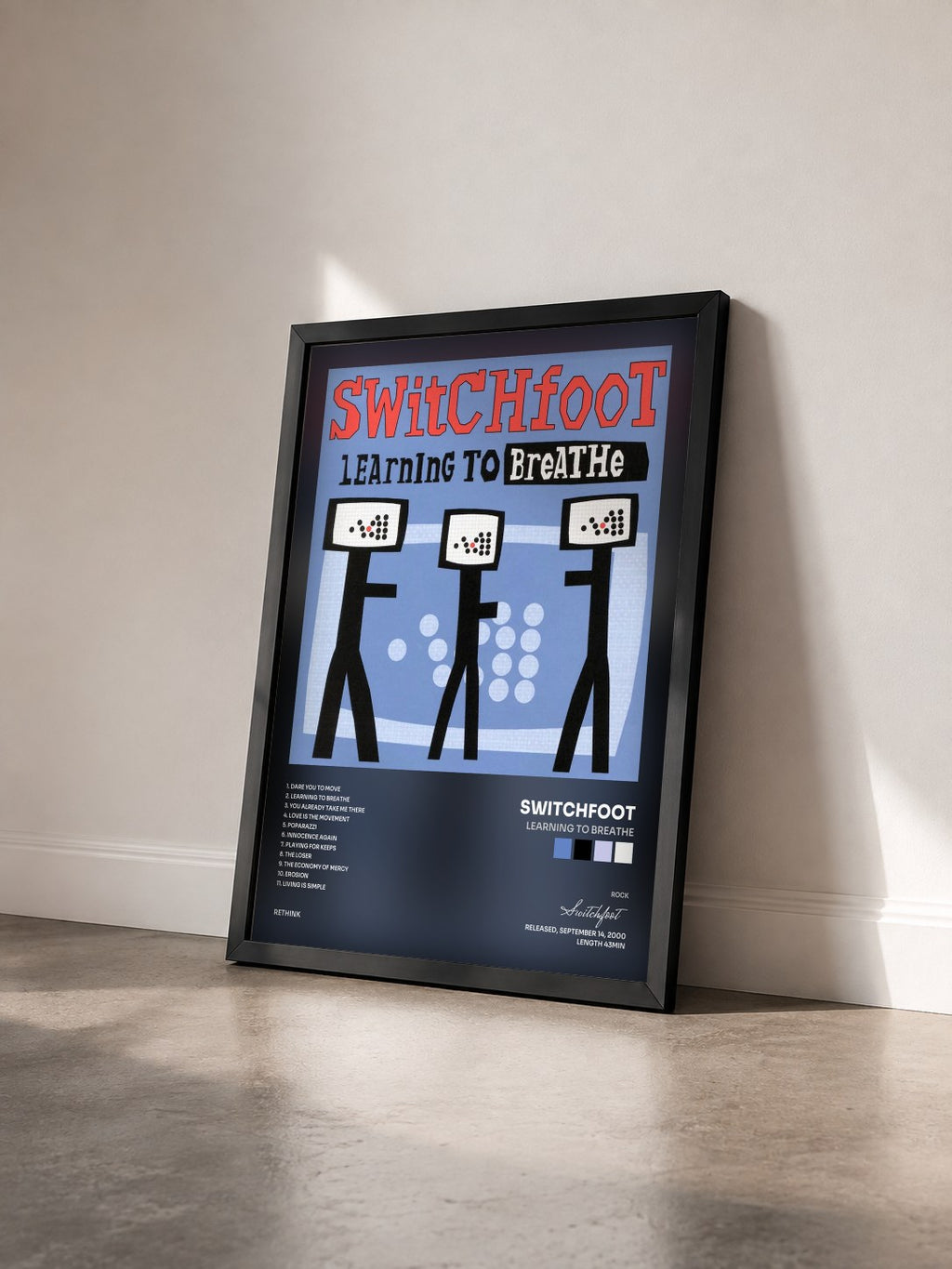 #noir Tableau de l'album Learning To Breathe de Switchfoot vu de trois quarts, cadre noir