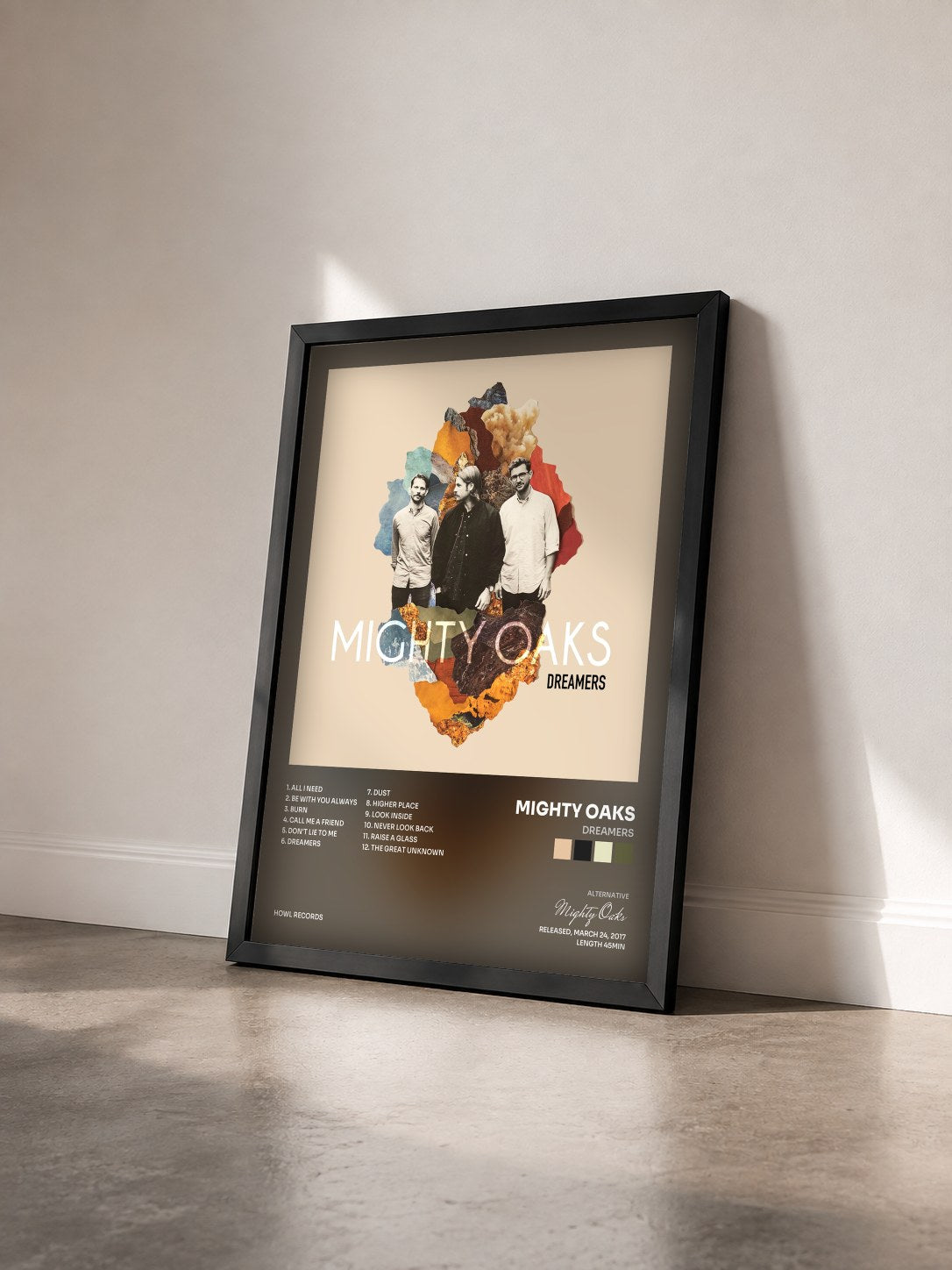 #noir Tableau de l'album Dreamers de Mighty Oaks vu de trois quarts, cadre noir