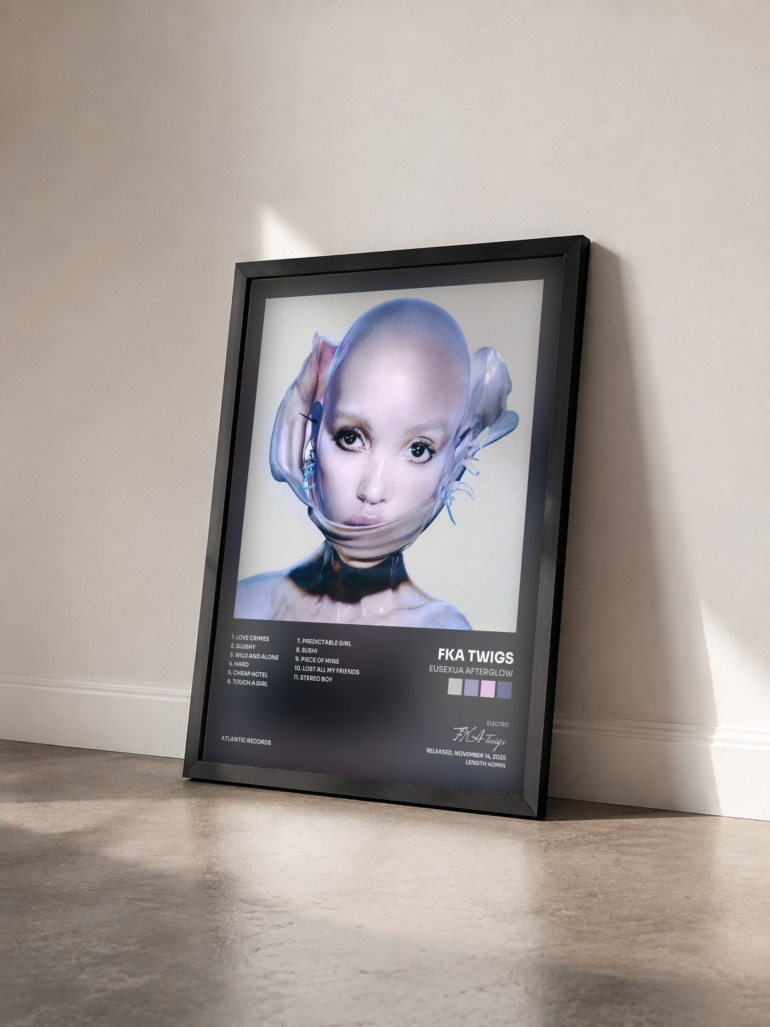 #noir Tableau de l'album EUSEXUA Afterglow de FKA twigs vu de trois quarts, cadre noir