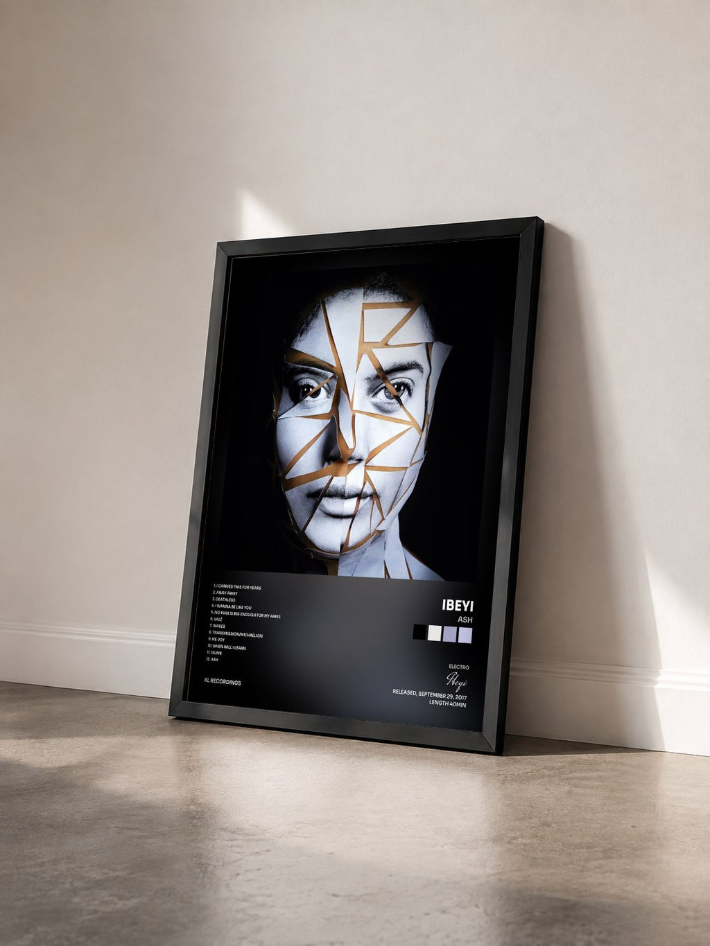 #noir Tableau de l'album Ash de Ibeyi vu de trois quarts, cadre noir