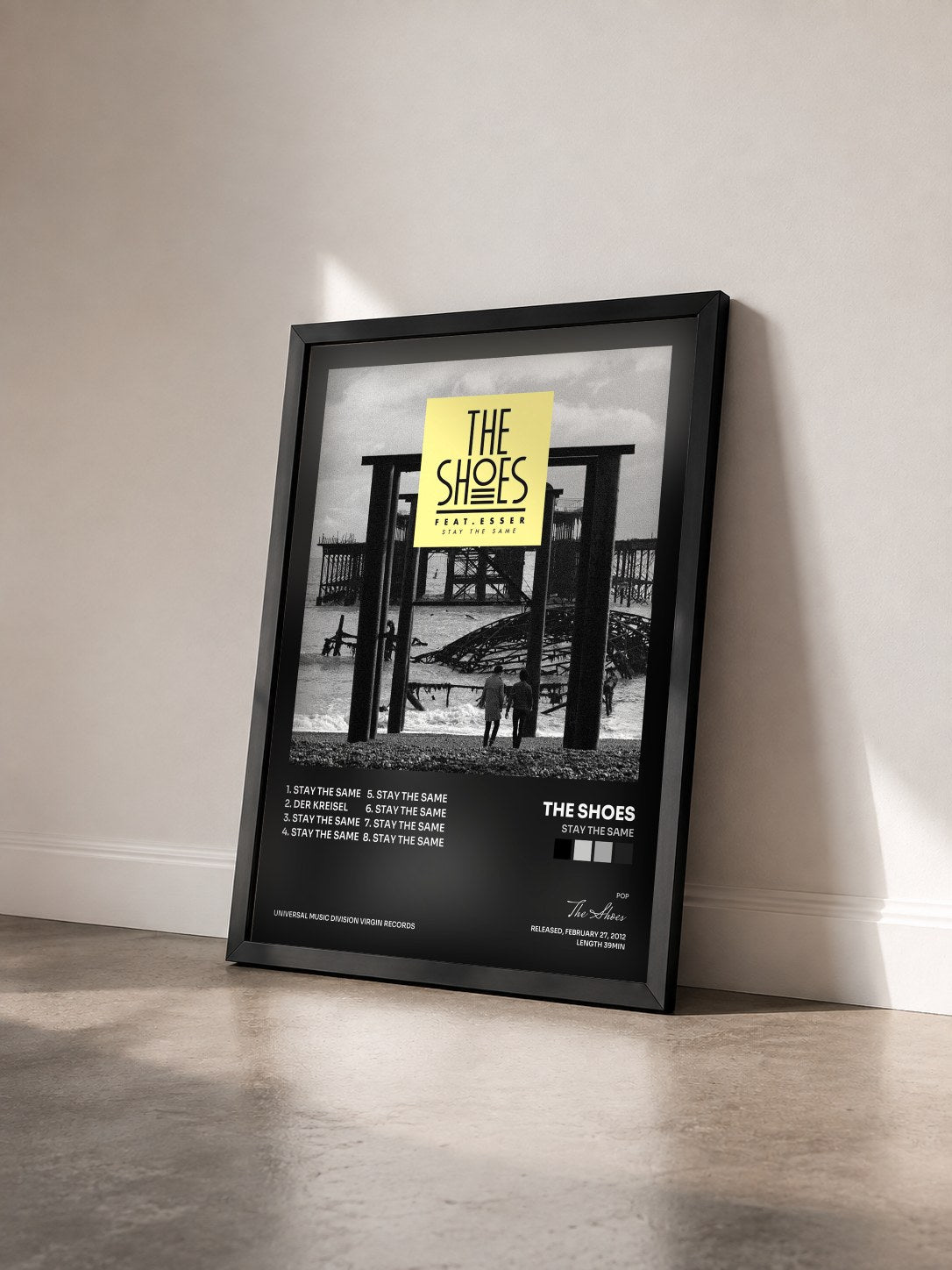 #noir Tableau de l'album Stay The Same de The Shoes vu de trois quarts, cadre noir