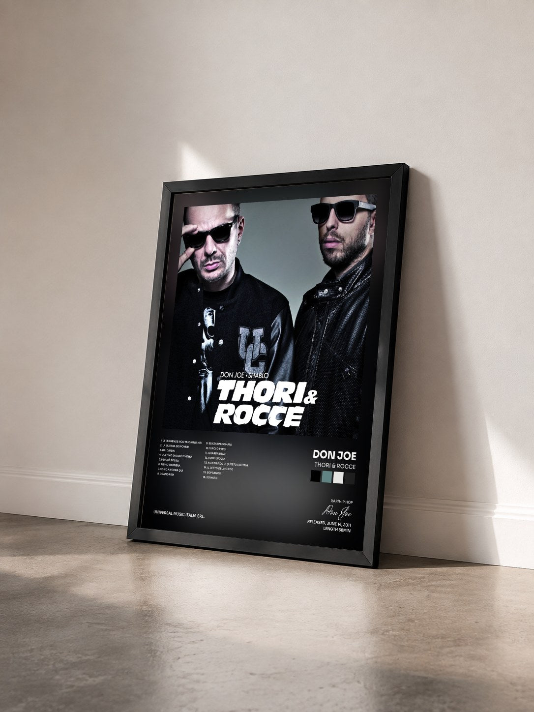 #noir Tableau de l'album Thori & Rocce de Don Joe vu de trois quarts, cadre noir