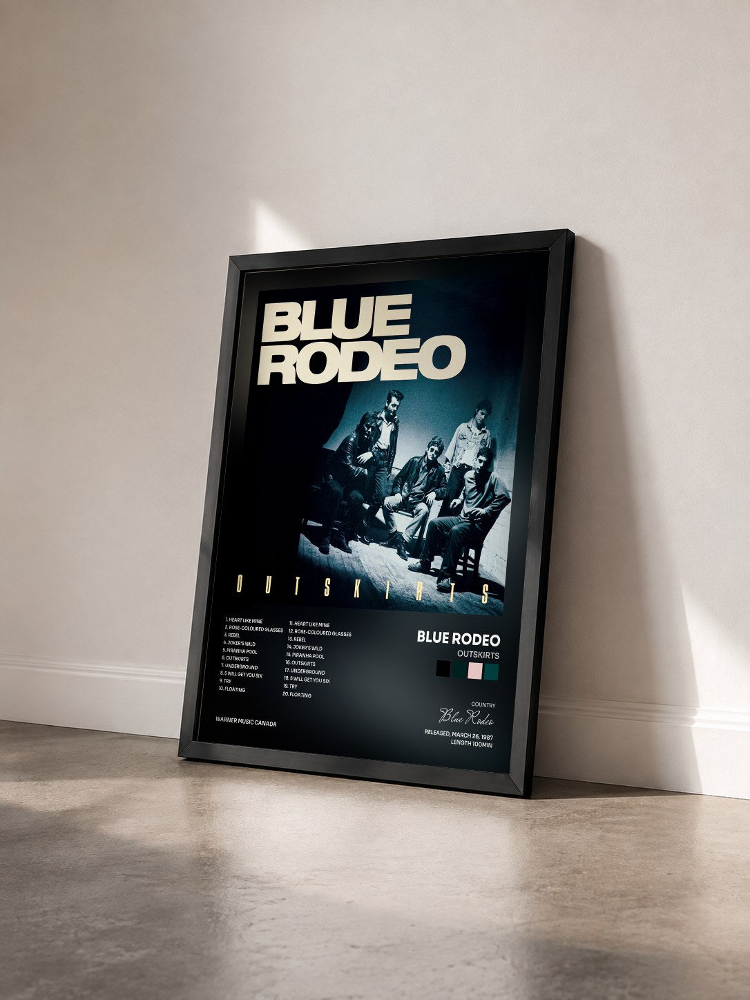 #noir Tableau de l'album Outskirts de Blue Rodeo vu de trois quarts, cadre noir
