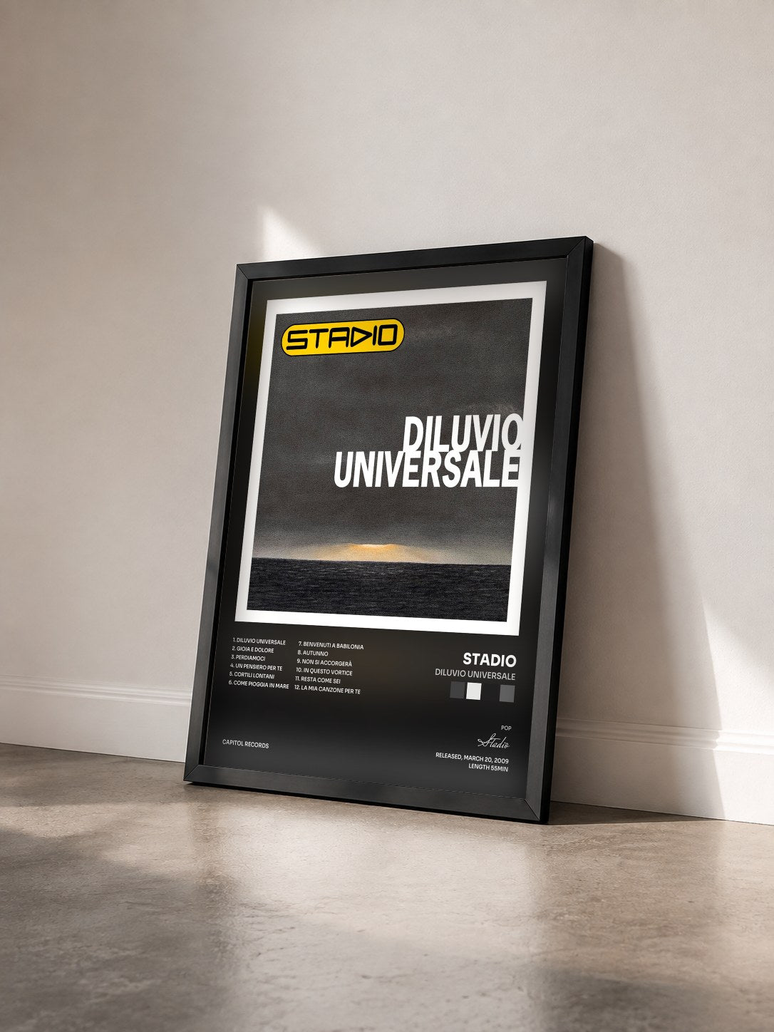#noir Tableau de l'album Diluvio Universale de Stadio vu de trois quarts, cadre noir