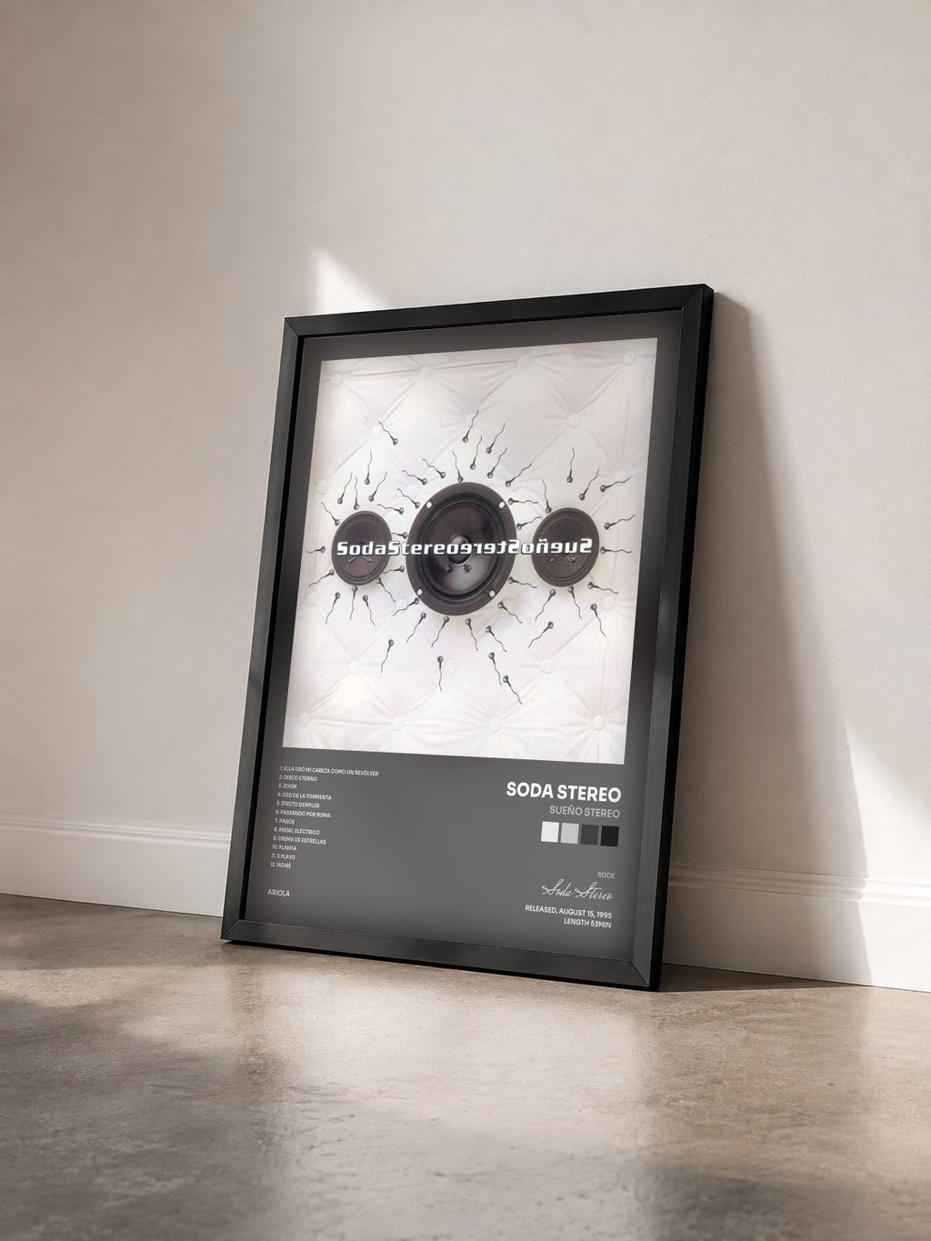 #noir Tableau de l'album Sueño Stereo de Soda Stereo vu de trois quarts, cadre noir