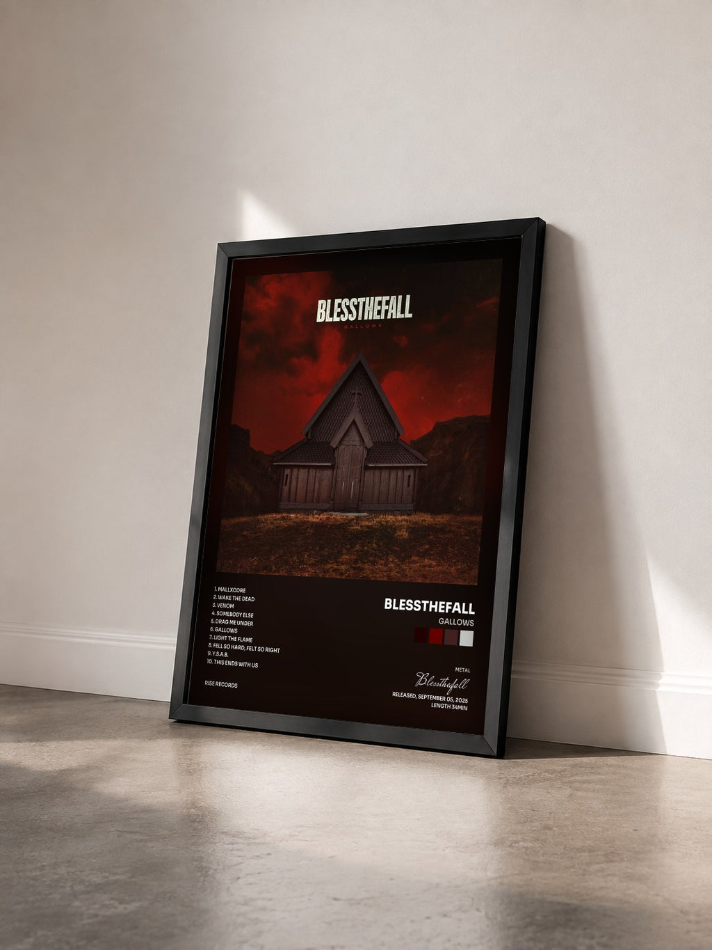 #noir Tableau de l'album GALLOWS de Blessthefall vu de trois quarts, cadre noir