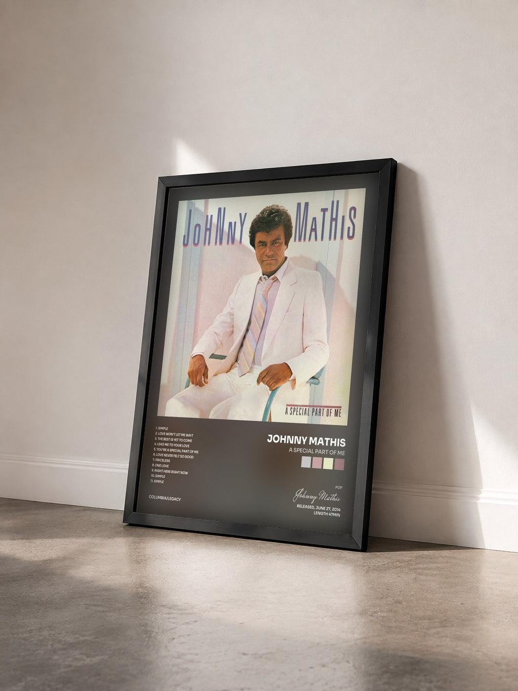 #noir Tableau de l'album A Special Part of Me de Johnny Mathis vu de trois quarts, cadre noir