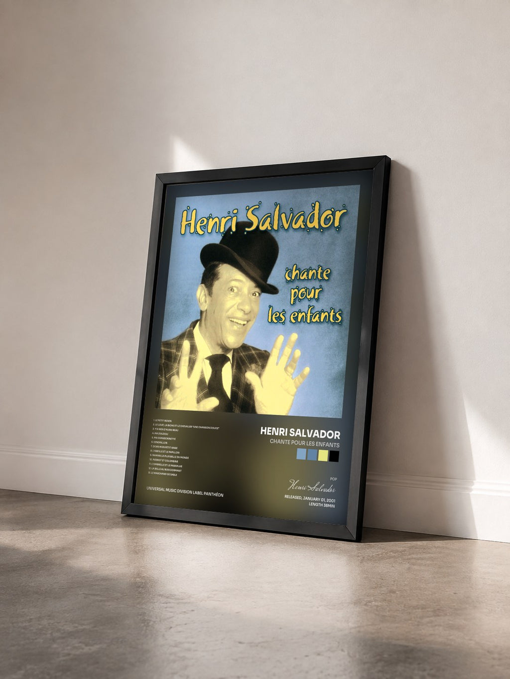 #noir Tableau de l'album Chante Pour Les Enfants de Henri Salvador vu de trois quarts, cadre noir