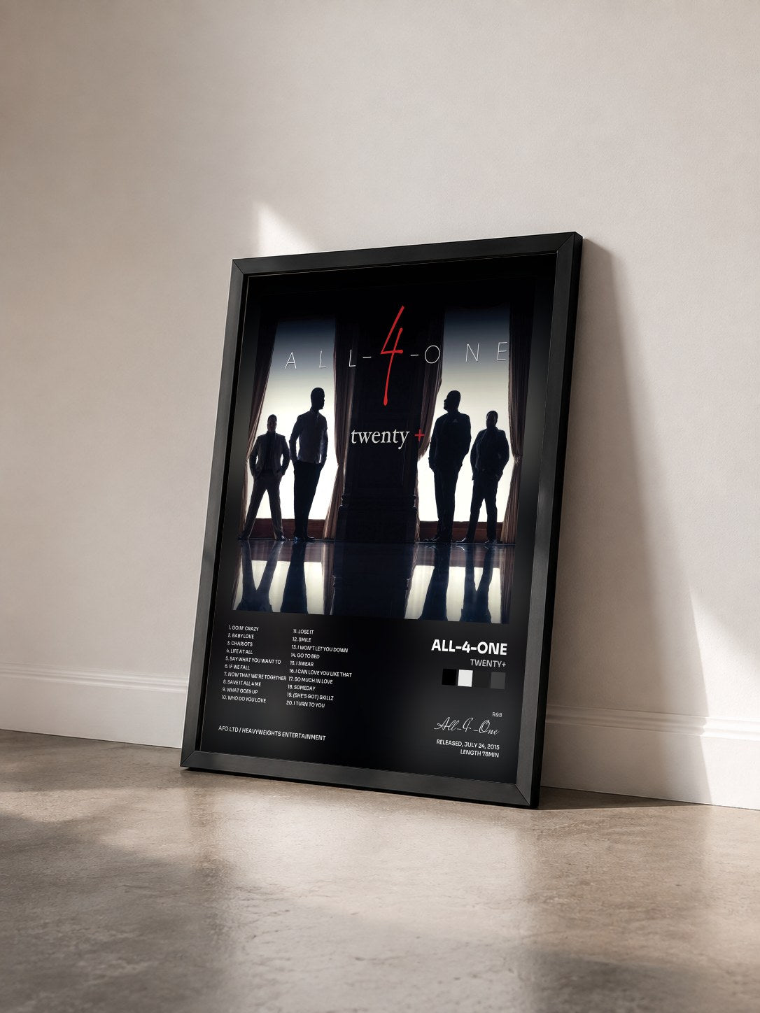 #noir Tableau de l'album Twenty+ de All-4-One vu de trois quarts, cadre noir