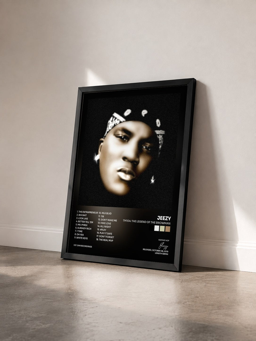 #noir Tableau de l'album TM104: The Legend of the Snowman de Jeezy vu de trois quarts, cadre noir