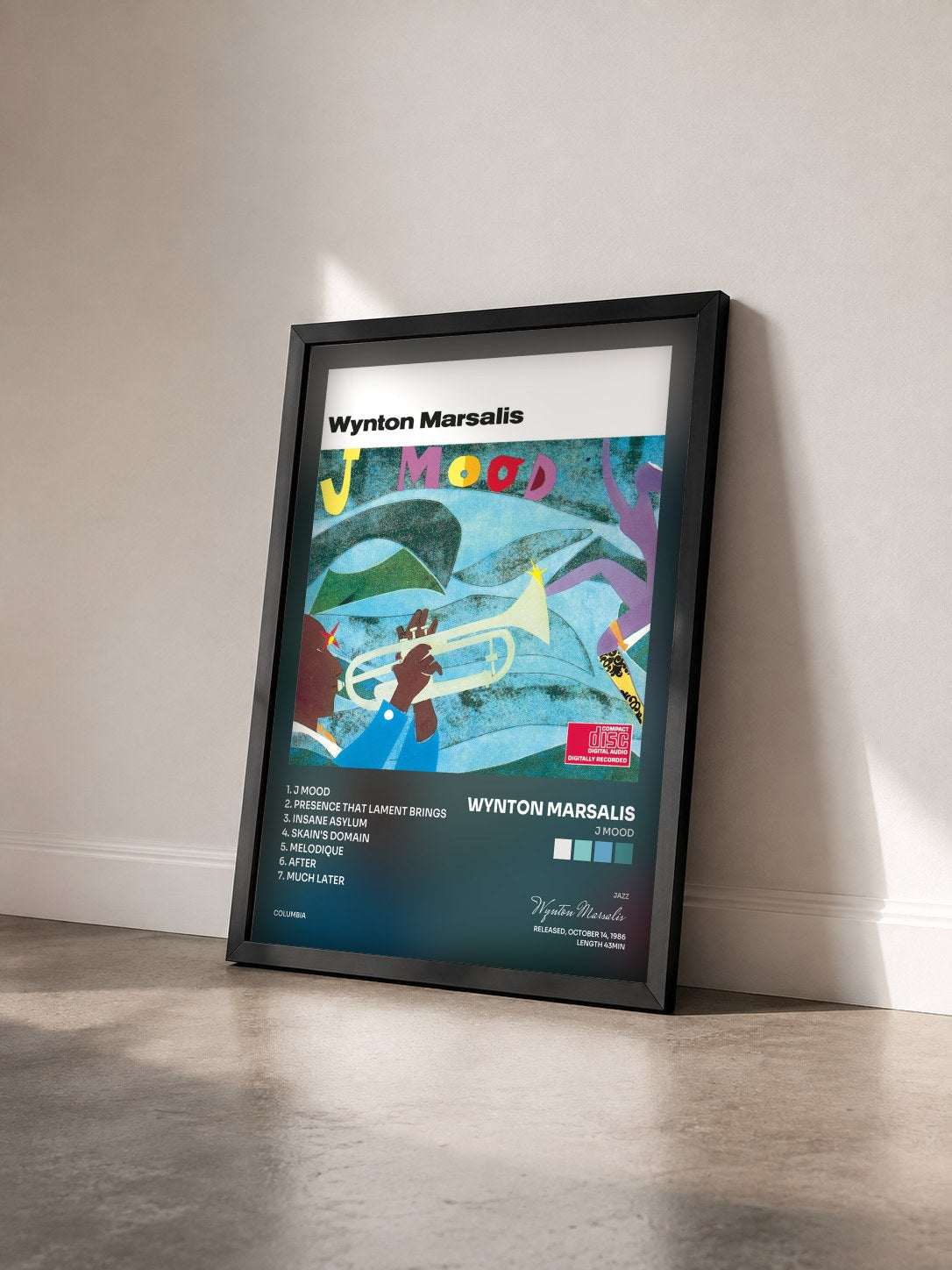 #noir Tableau de l'album J Mood de Wynton Marsalis vu de trois quarts, cadre noir