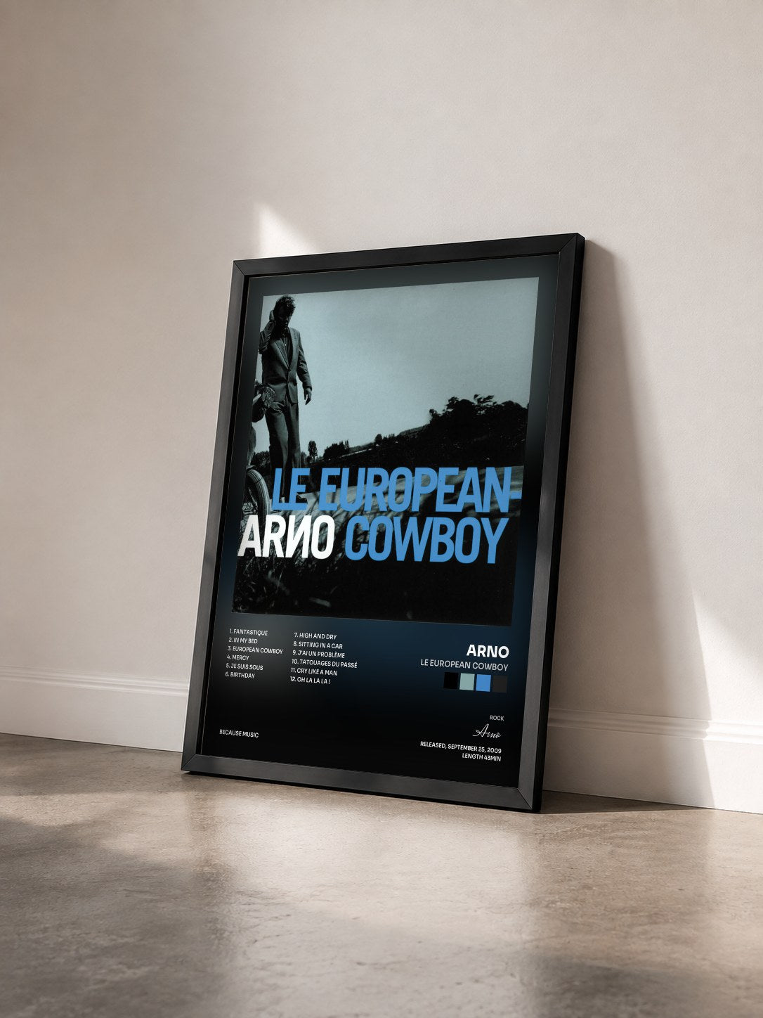 #noir Tableau de l'album Le European Cowboy de Arno vu de trois quarts, cadre noir