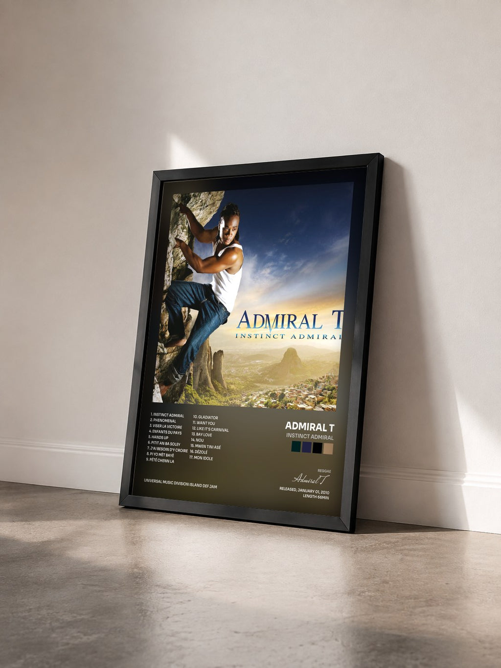 #noir Tableau de l'album Instinct Admiral de Admiral T vu de trois quarts, cadre noir