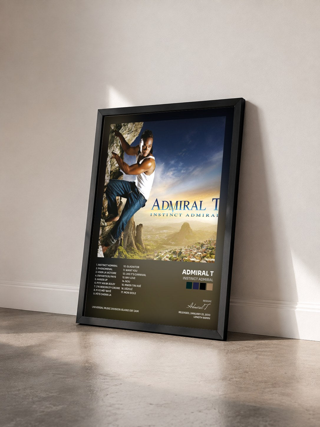 #noir Tableau de l'album Instinct Admiral de Admiral T vu de trois quarts, cadre noir