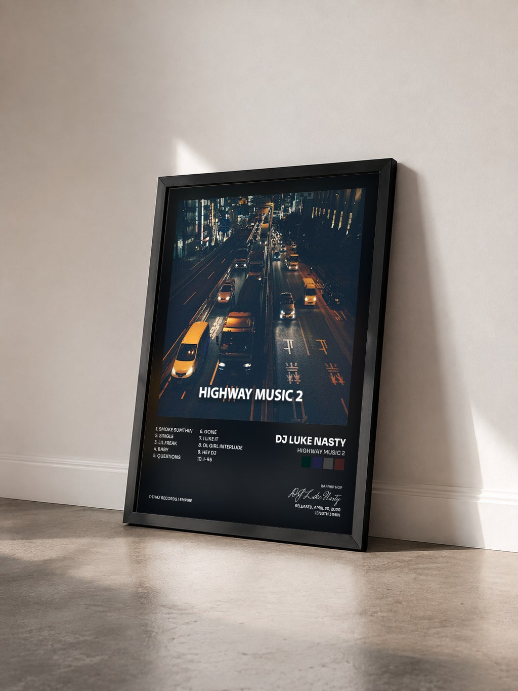 #noir Tableau de l'album Highway Music 2 de DJ Luke Nasty vu de trois quarts, cadre noir
