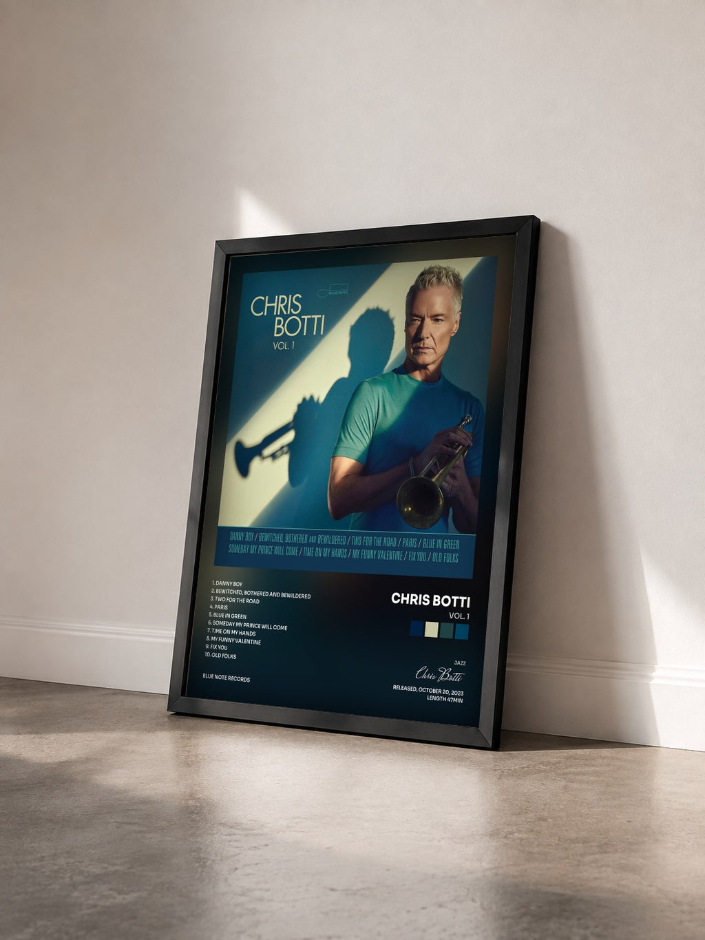 #noir Tableau de l'album Vol. 1 de Chris Botti vu de trois quarts, cadre noir