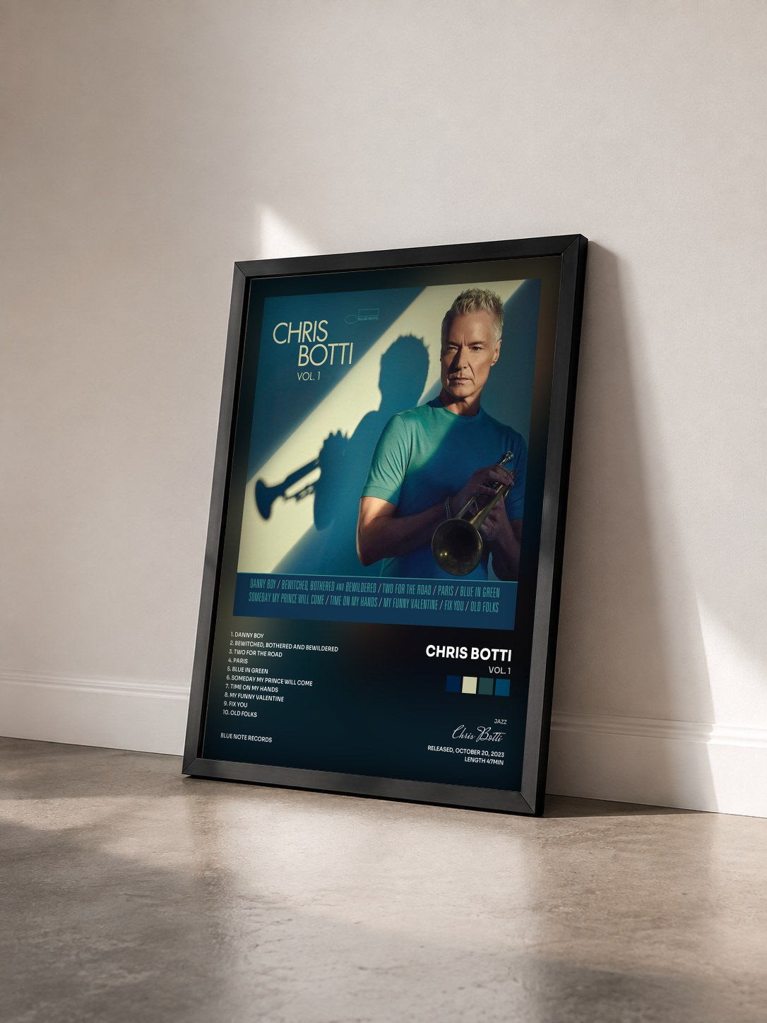 #noir Tableau de l'album Vol. 1 de Chris Botti vu de trois quarts, cadre noir