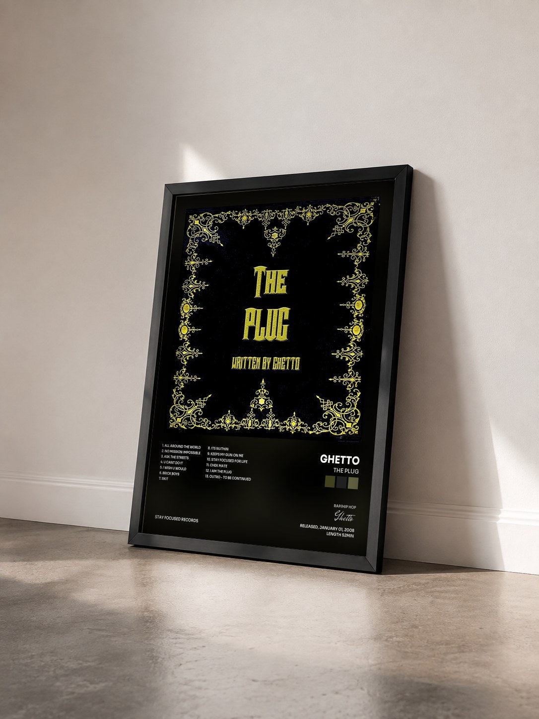#noir Tableau de l'album The Plug de Ghetto vu de trois quarts, cadre noir