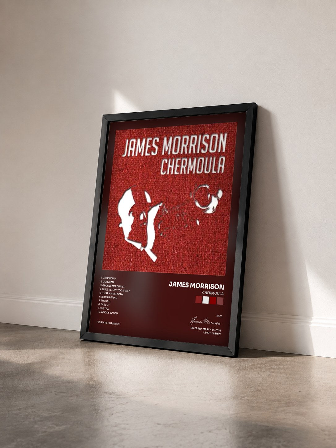 #noir Tableau de l'album Chermoula de James Morrison vu de trois quarts, cadre noir