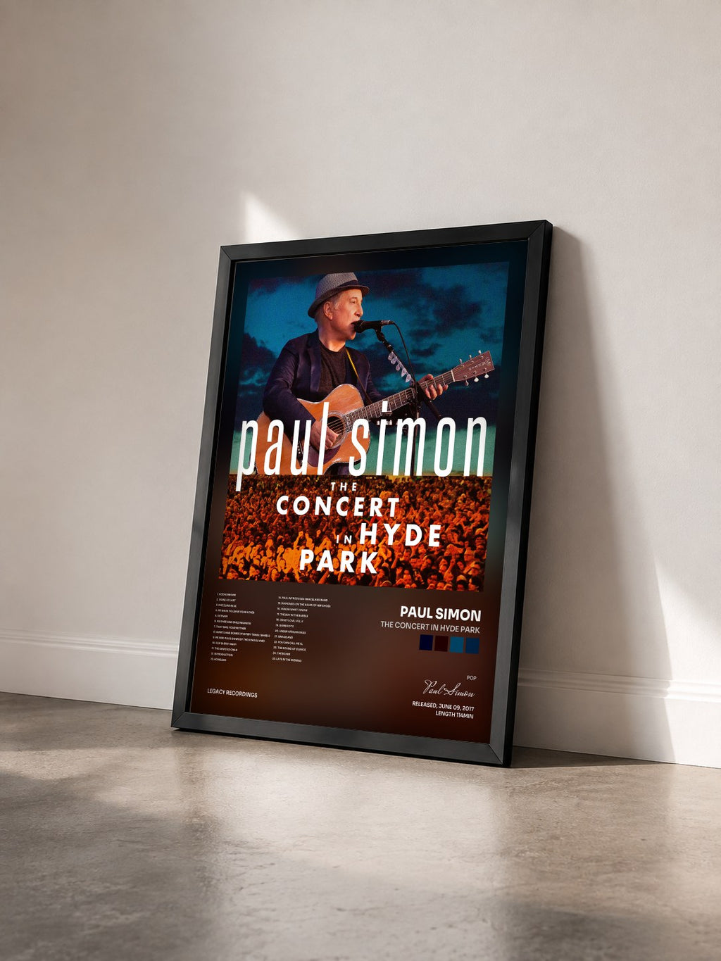 #noir Tableau de l'album The Concert in Hyde Park de Paul Simon vu de trois quarts, cadre noir