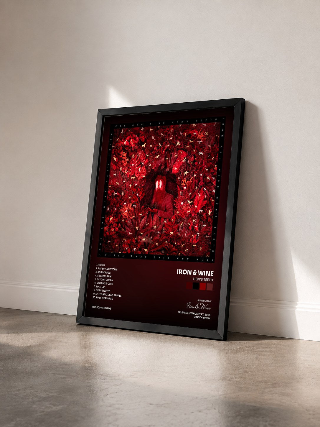 #noir Tableau de l'album Hen's Teeth de Iron & Wine vu de trois quarts, cadre noir