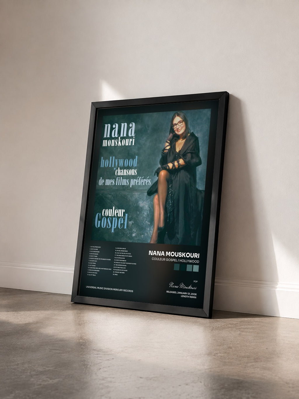 #noir Tableau de l'album Couleur Gospel / Hollywood de Nana Mouskouri vu de trois quarts, cadre noir