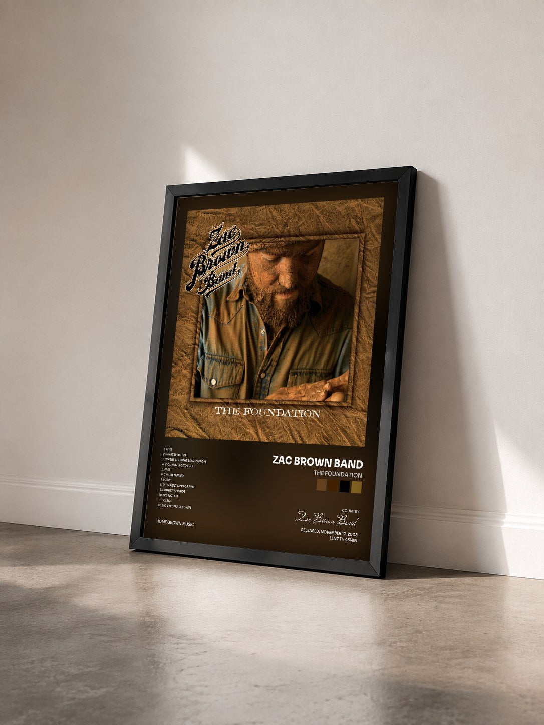 #noir Tableau de l'album The Foundation de Zac Brown Band vu de trois quarts, cadre noir