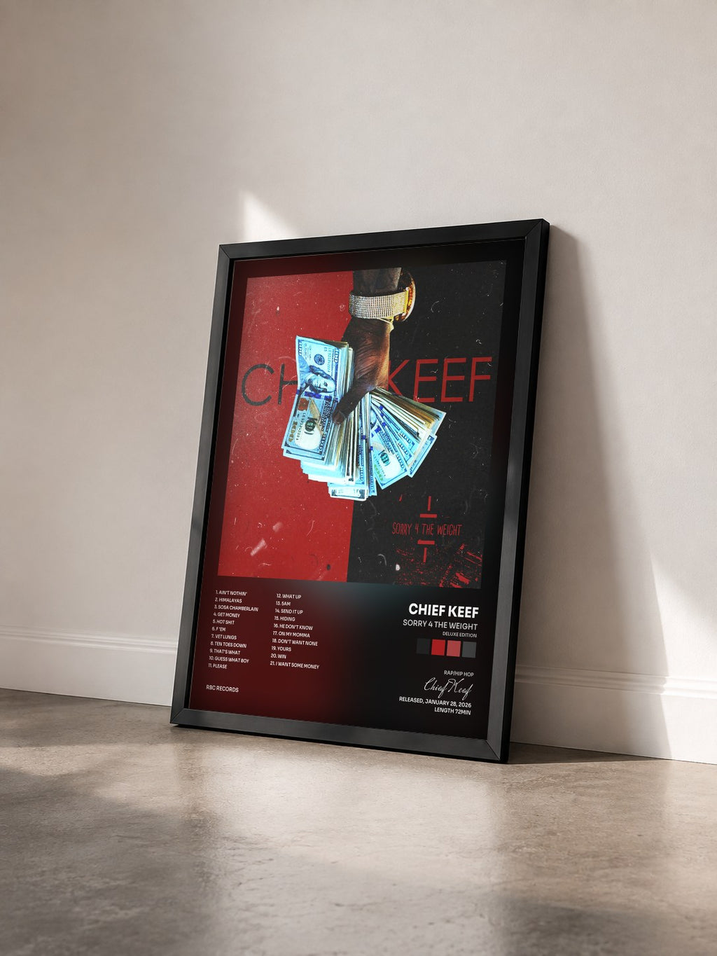 #noir Sorry 4 the Weight (Deluxe Edition) di Chief Keef in stampa incorniciata vista di tre quarti, cornice nera