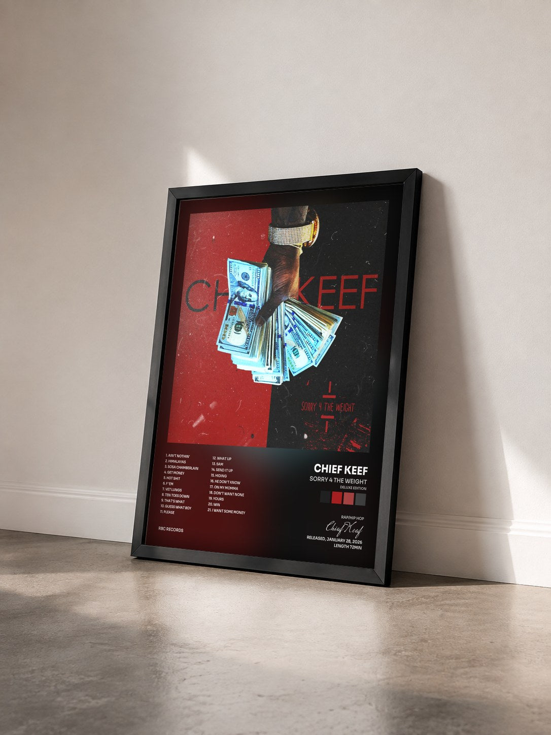#noir Tableau de l'album Sorry 4 the Weight (Deluxe Edition) de Chief Keef vu de trois quarts, cadre noir