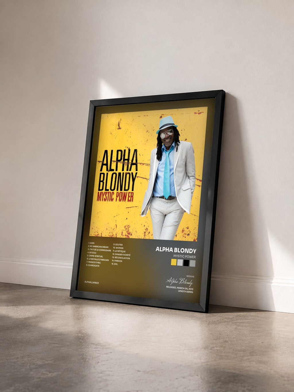 #noir Tableau de l'album Mystic Power de Alpha Blondy vu de trois quarts, cadre noir