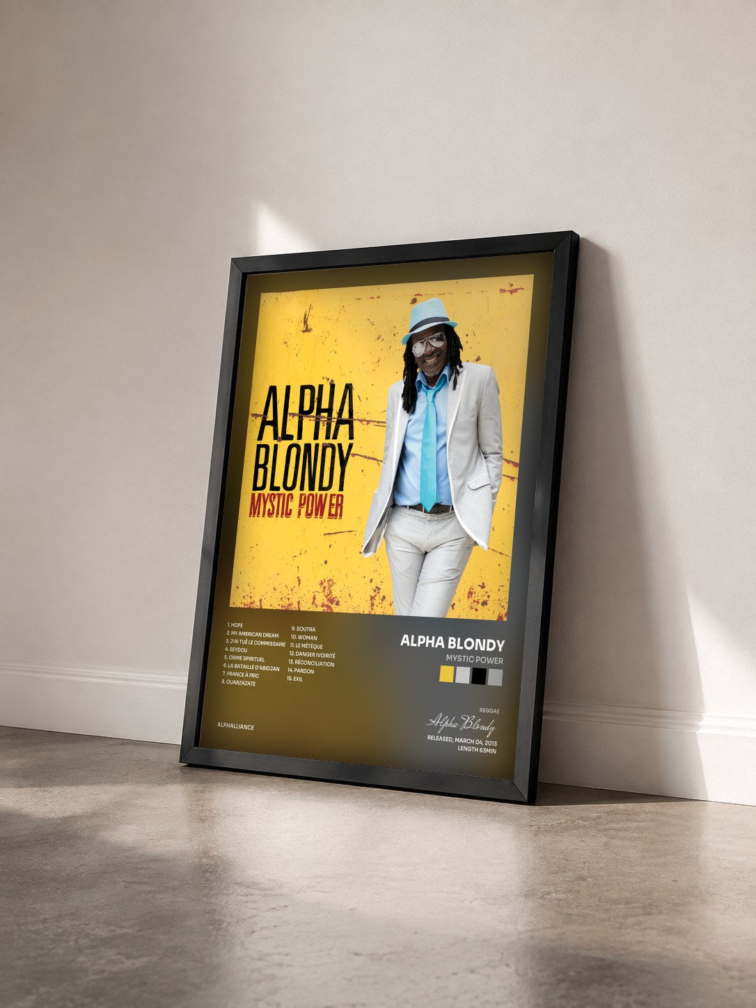 #noir Tableau de l'album Mystic Power de Alpha Blondy vu de trois quarts, cadre noir