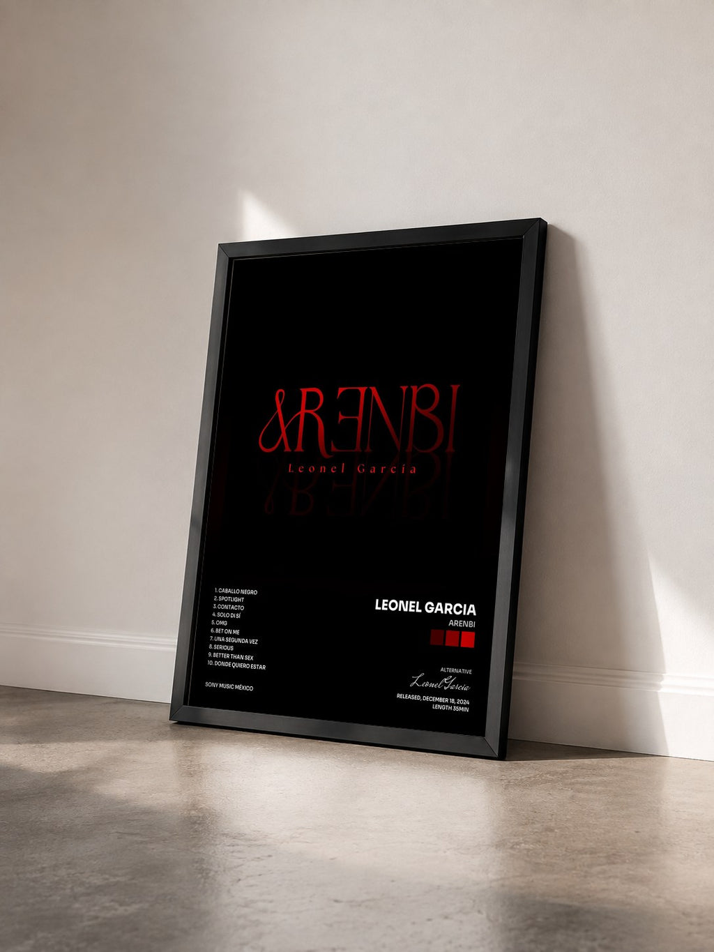 #noir Tableau de l'album ARENBI de Leonel Garcia vu de trois quarts, cadre noir