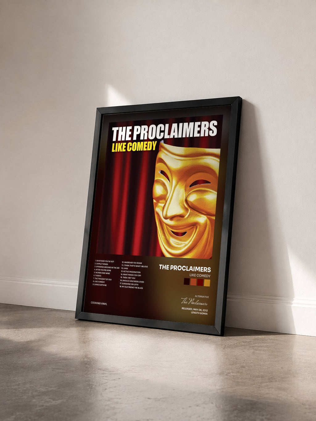 #noir Tableau de l'album Like Comedy de The Proclaimers vu de trois quarts, cadre noir