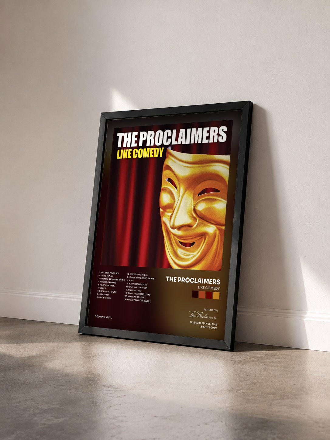 #noir Tableau de l'album Like Comedy de The Proclaimers vu de trois quarts, cadre noir