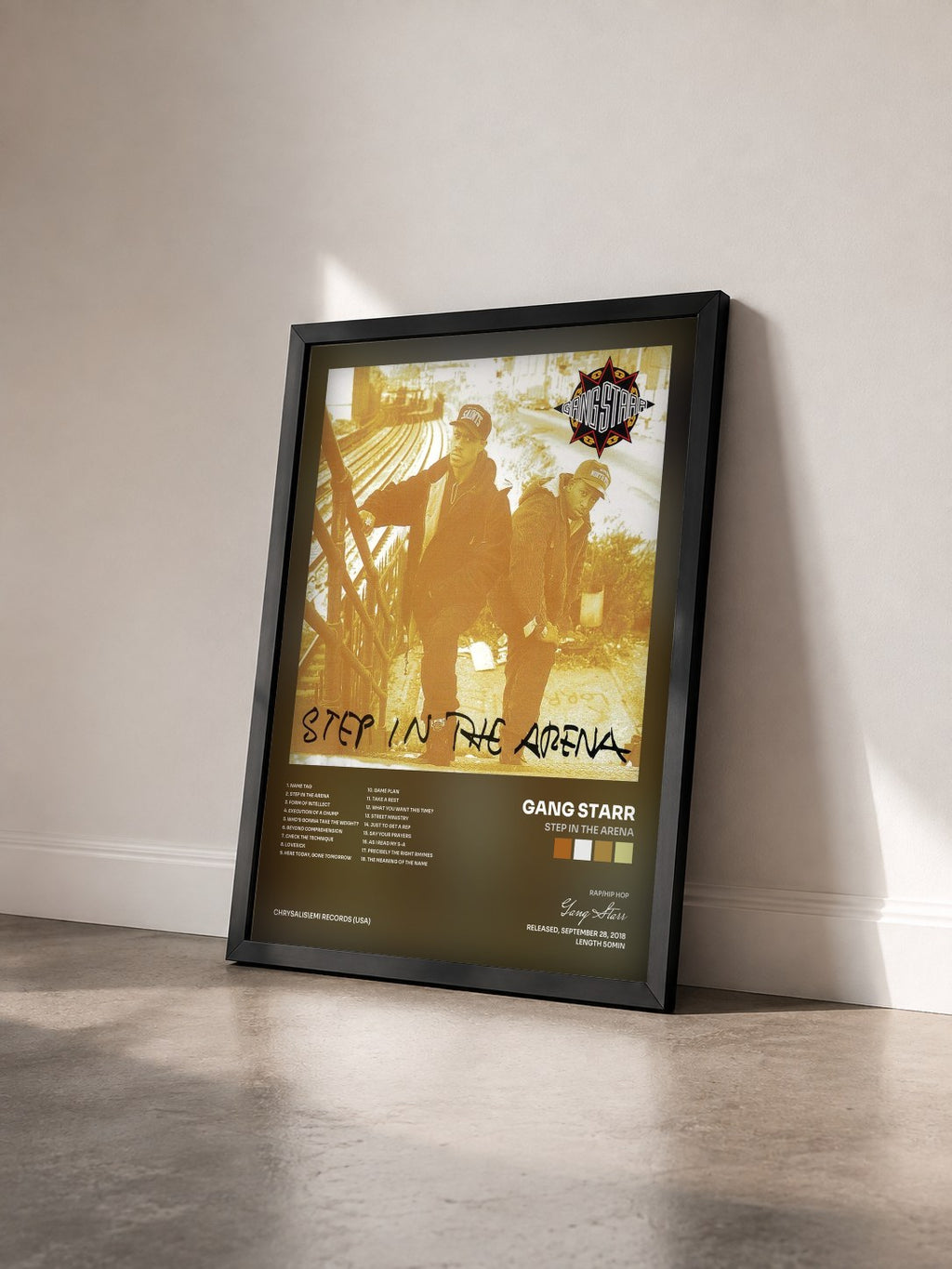 #noir Tableau de l'album Step In The Arena de Gang Starr vu de trois quarts, cadre noir