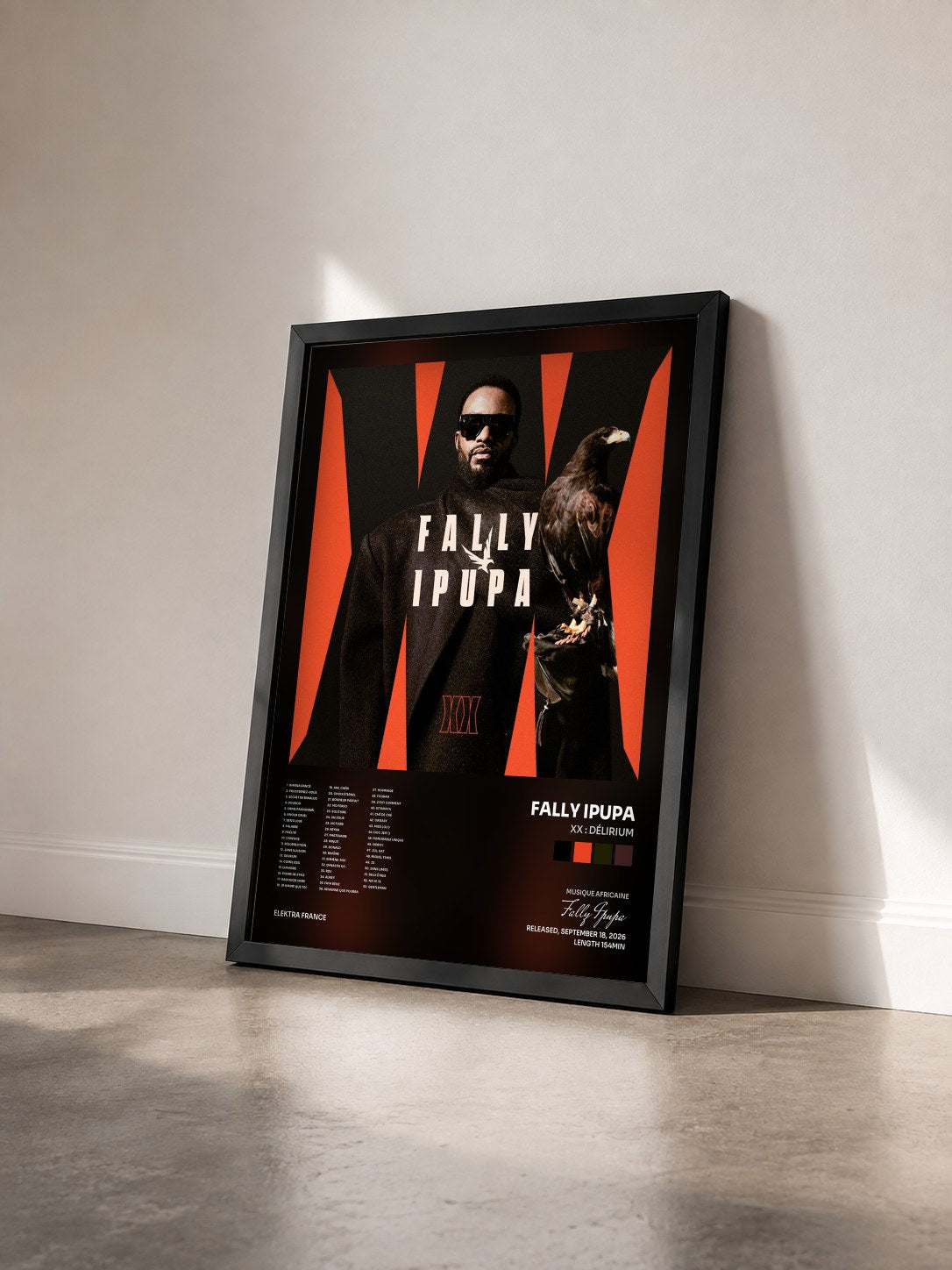#noir Tableau de l'album XX : Délirium de Fally Ipupa vu de trois quarts, cadre noir